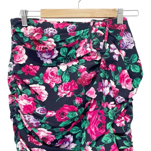 Ronny Kobo Lauryn Floral Print Draped Ruched Mini Skirt Size Small Black Pink - Picture 5 of 14